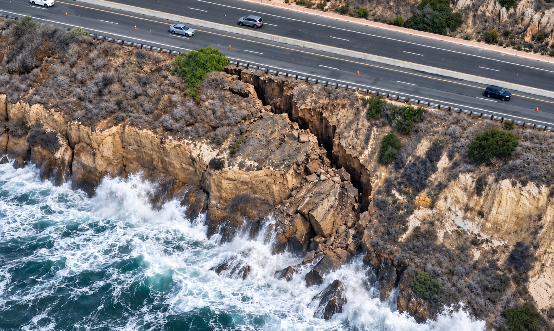 Super El Niño Surf Rips Open Giant Crack Beneath PCH in Orange County (Video)