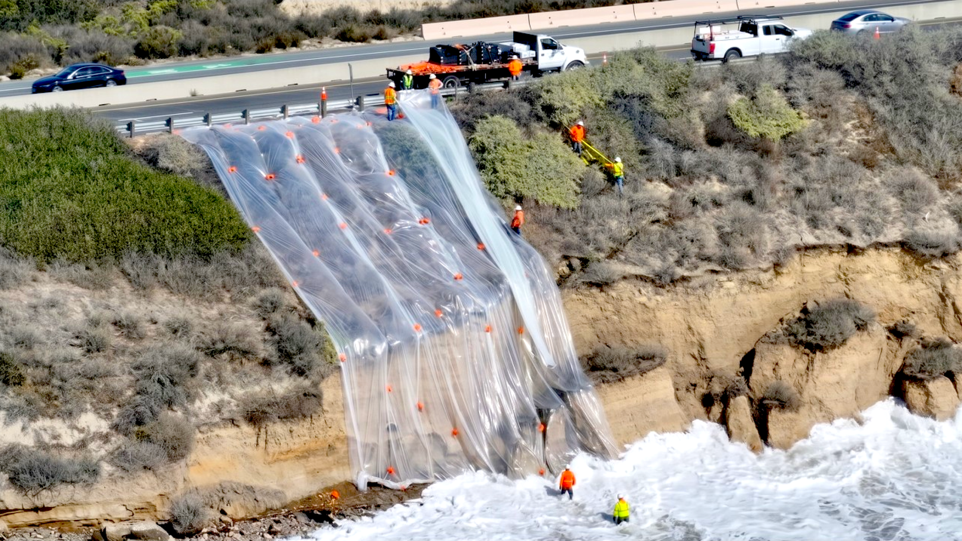 $4 Million Emergency Plan Battles Crumbling California Cliff with Plastic Tarps (Video)