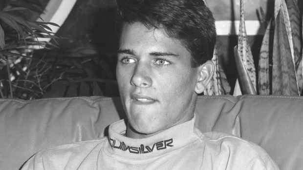 A young Kelly Slater, aged 19, at a Quiksilver press event in 1991.