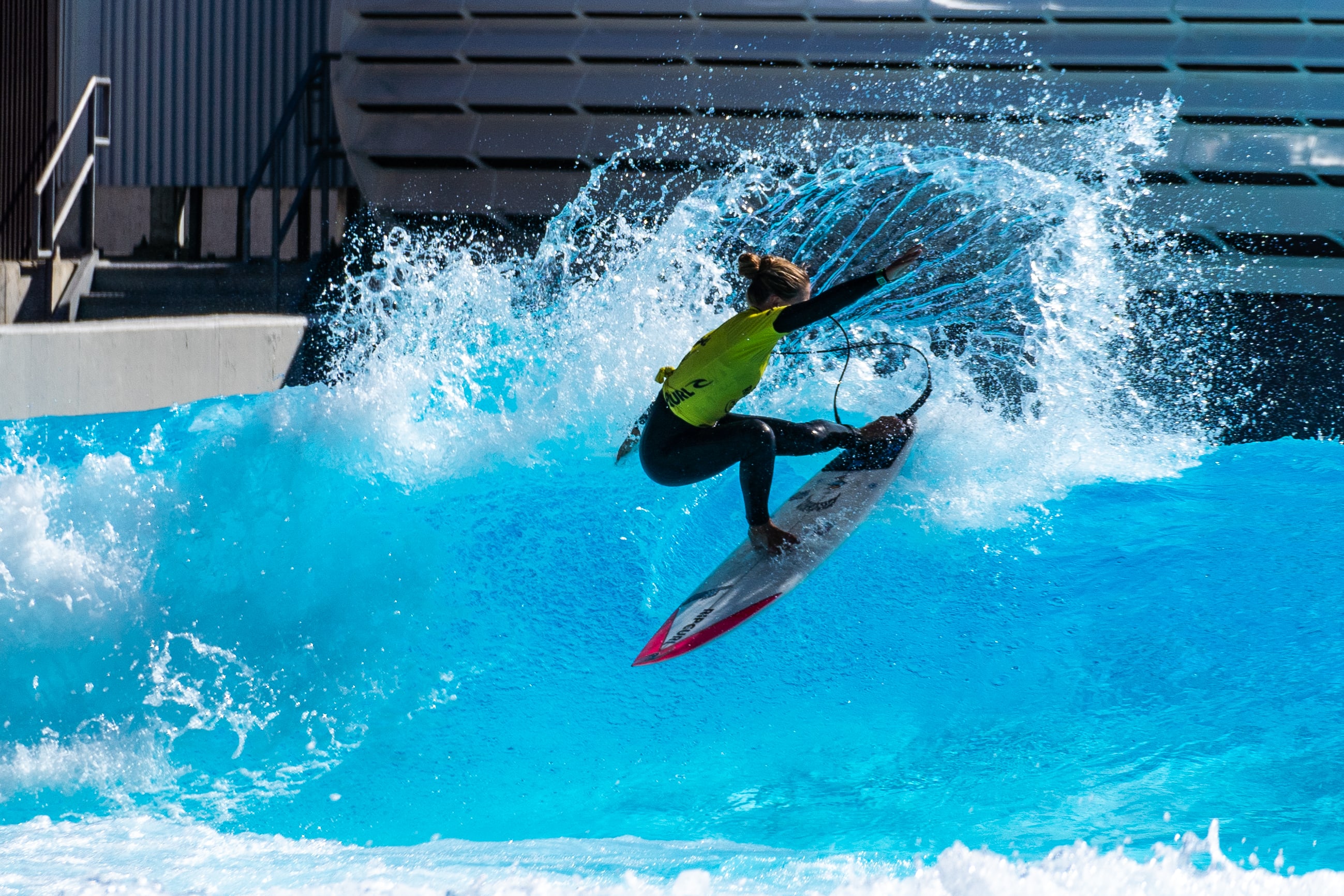 Canadian surfer Ocea Green rips into a wave at Atlantic Park Surf in Virginia Beach.