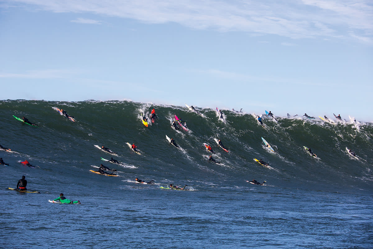 There's a little-known math theorem called the Mavericks formula that goes something like this: The number of surfers at a previously unknown surf spot is directly proportional to the amount of photos of that spot posted to the internet over time. Photo: Pompermayer